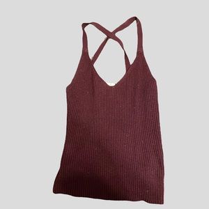 Pink Republic v neck maroon/wine ribbed tank top